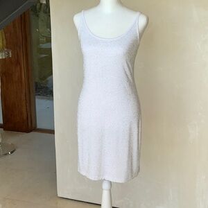 Grayse crystal embellished tank dress with one long sleeve and open shoulder top